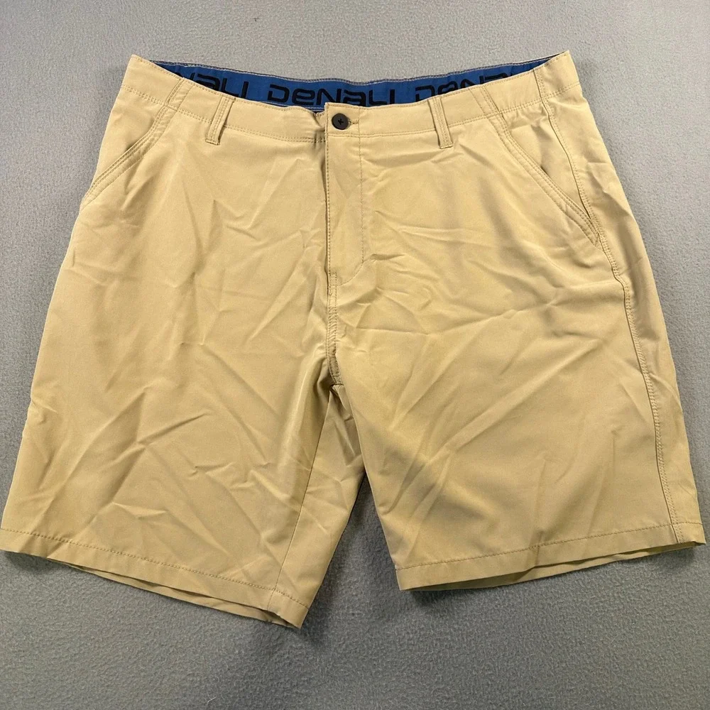 Denali Mens Performance Shorts Tan Khaki Stretch Flat Front Size 40